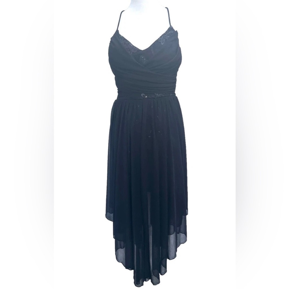Vintage 90s Y2k Dress women’s S Whimsigoth MIDI Black Sequin Sleeveless Fairy
